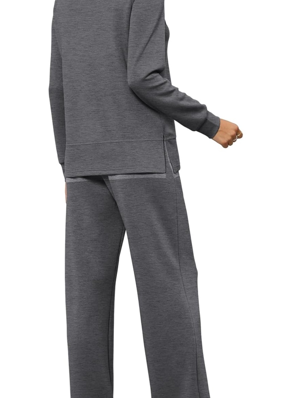 Women's Gray Wide-Leg Knit sweat suit - Casual Comfort - Picture 2 of 5